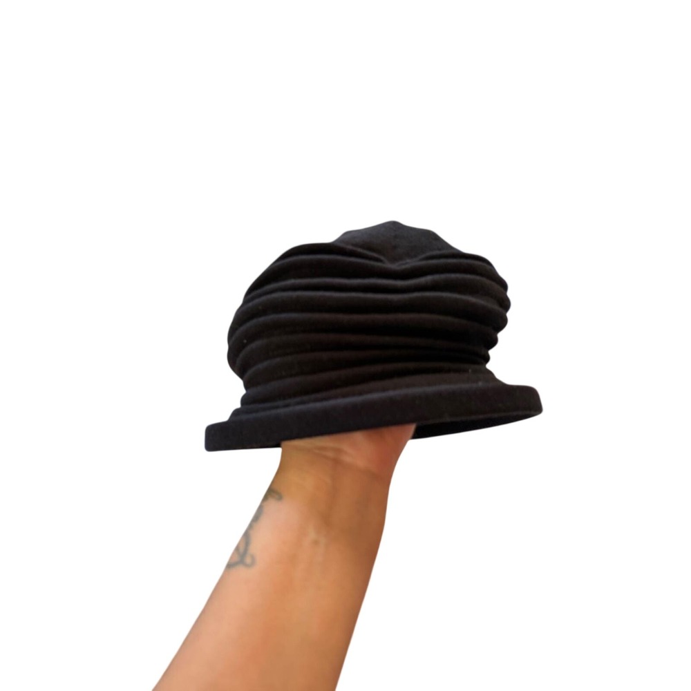 Parkhurst SunGuard Black Cotton Knit Tiered Cloche Hat Made in Canada vintage